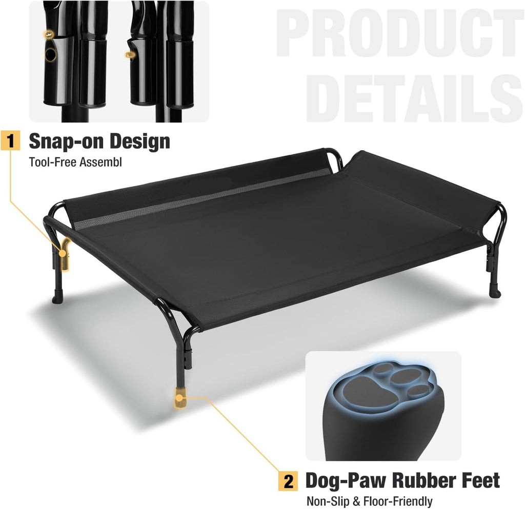 Poupipets Elevated Dog Hammock Bed with Guardrails and Powder-Coated Steel Frame