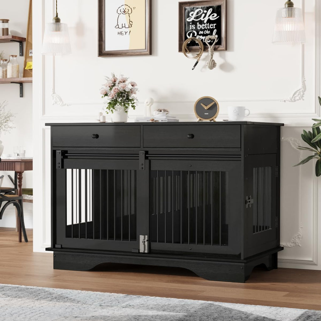 Dailypets 47-Inch Double Dog Crate Furniture with 2 Storage Drawers