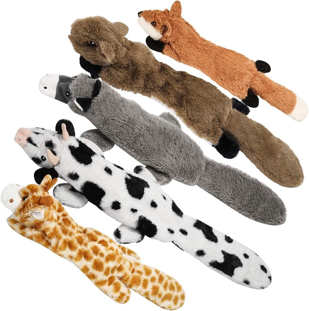 Dailypets 5 Pack Plush Dog Toys with Crinkle Fabric and Dual Squeakers for All Dogs