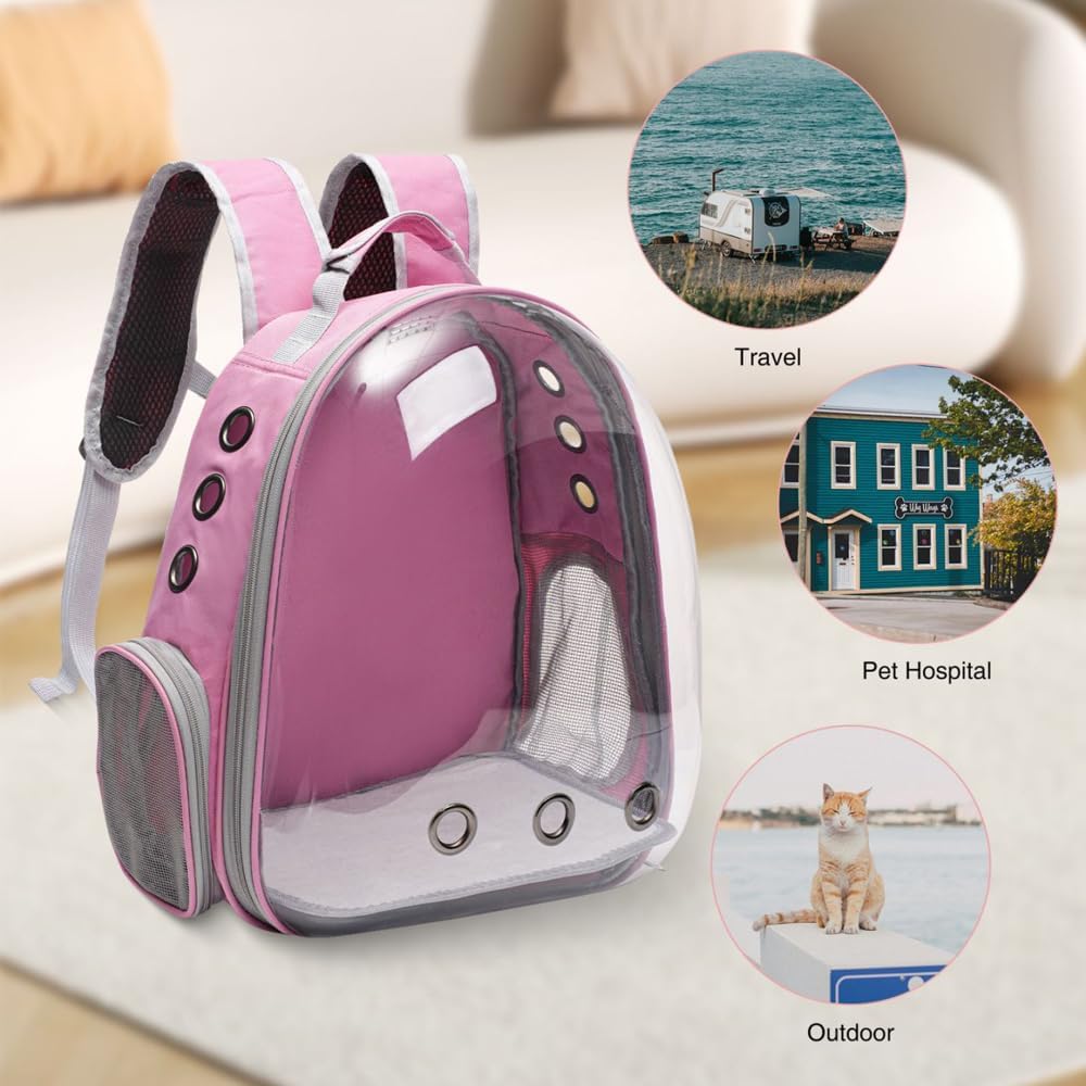 Poupipets Portable Cat Backpack with Wide Viewing Window and Ventilated Side Panels