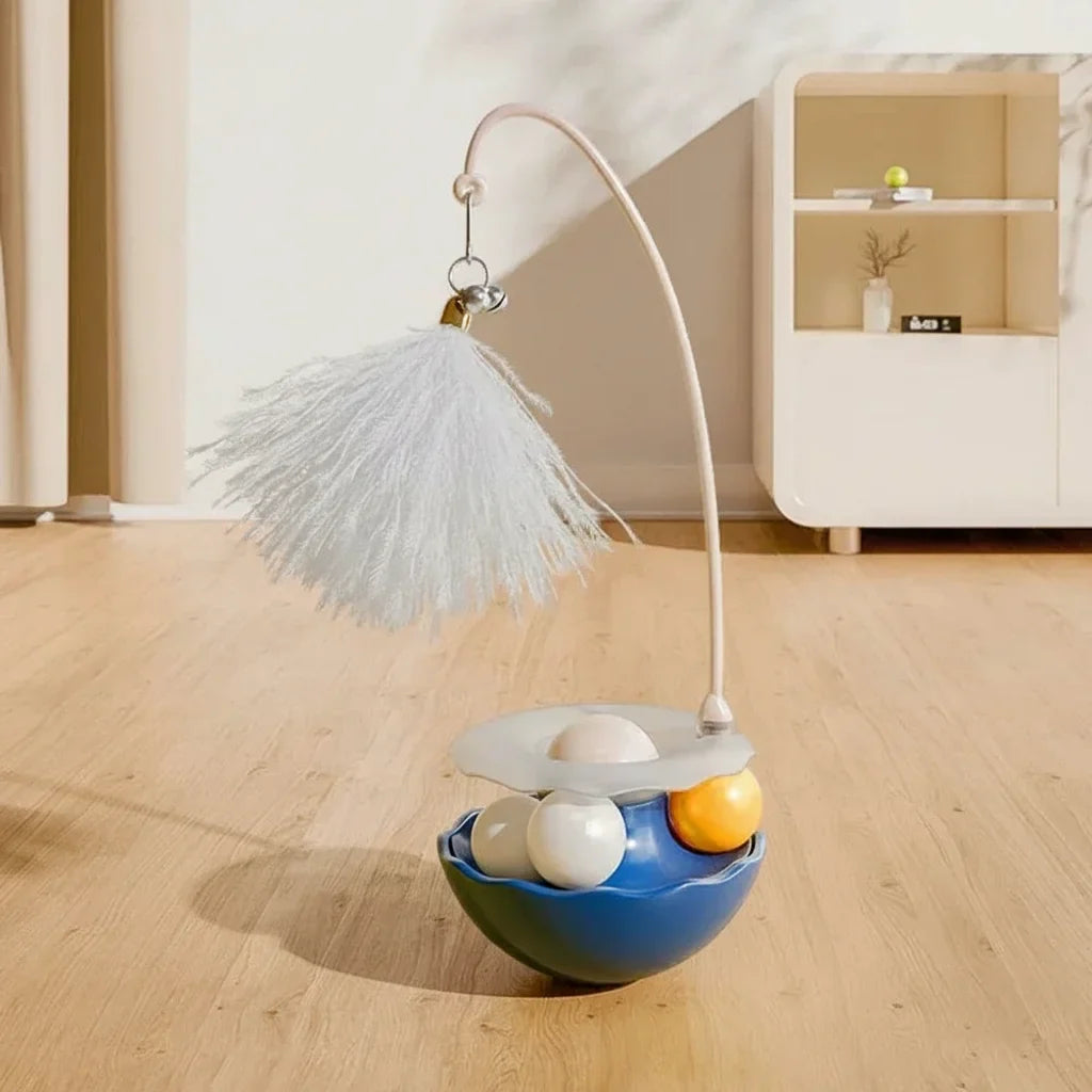 Dailypets Interactive Wobble Toy for Pets with Rotating Track and Feather Play Design