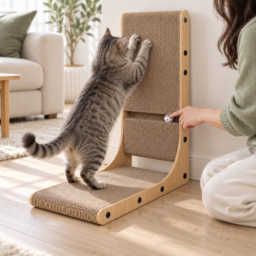 POUPIPETS Cat Scratching Board – 2-Pack L-Shaped Cardboard Scratcher, 25.6" Tall