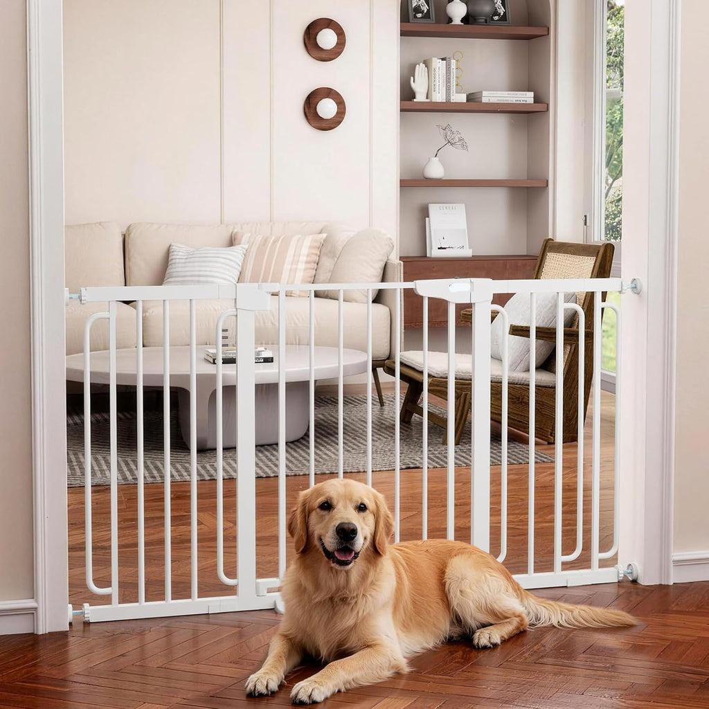 Poupipets Auto-Close Safety Gate for Babies and Dogs with Dual Lock and Pressure Mount