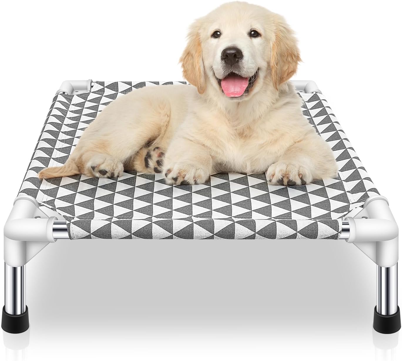 Poupipets Reversible Cotton Elevated Dog Bed with Stainless Steel Support Frame