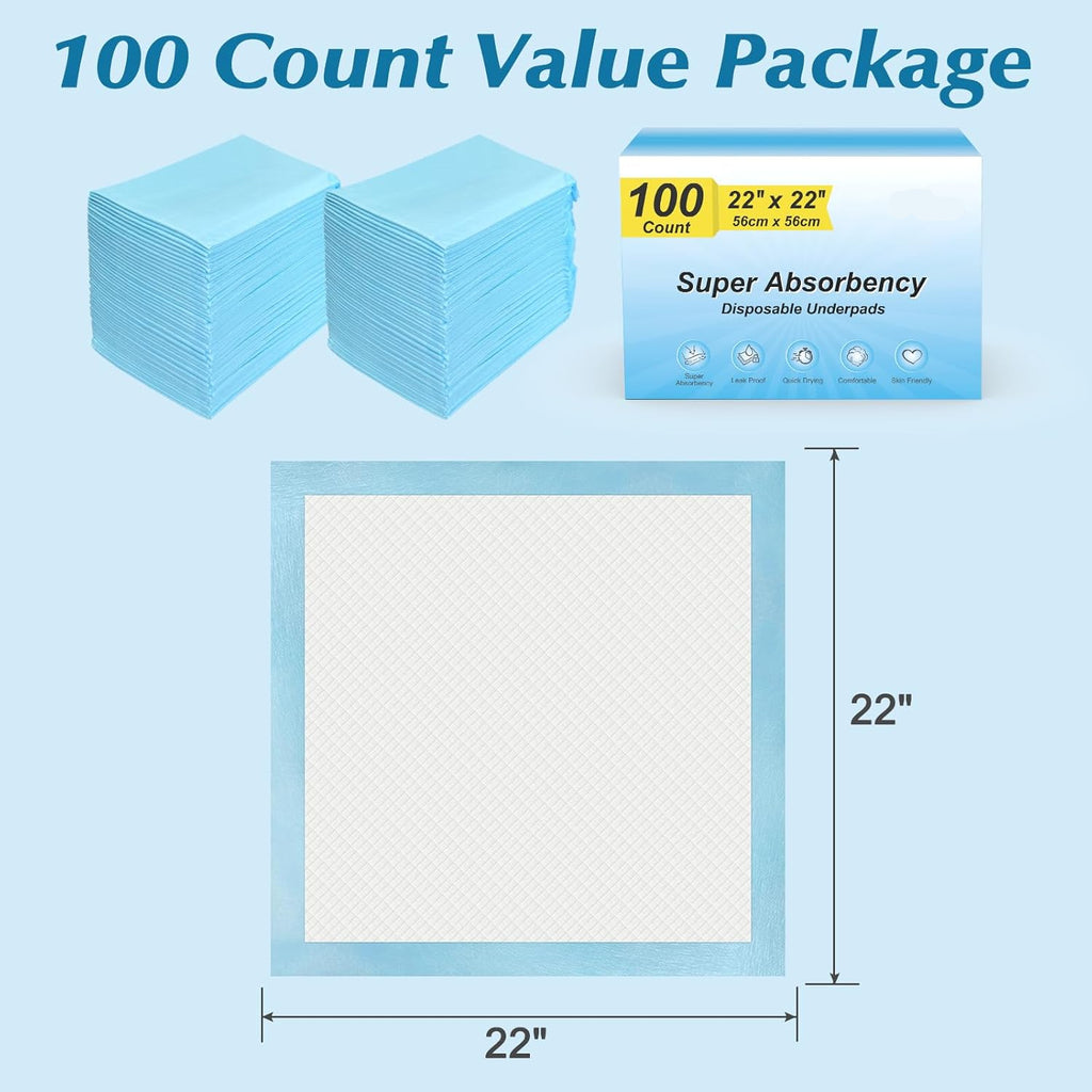 Poupipets Super Absorbent Disposable Puppy Pads 22 x 22 Leak-Proof Quick-Dry Training Pads