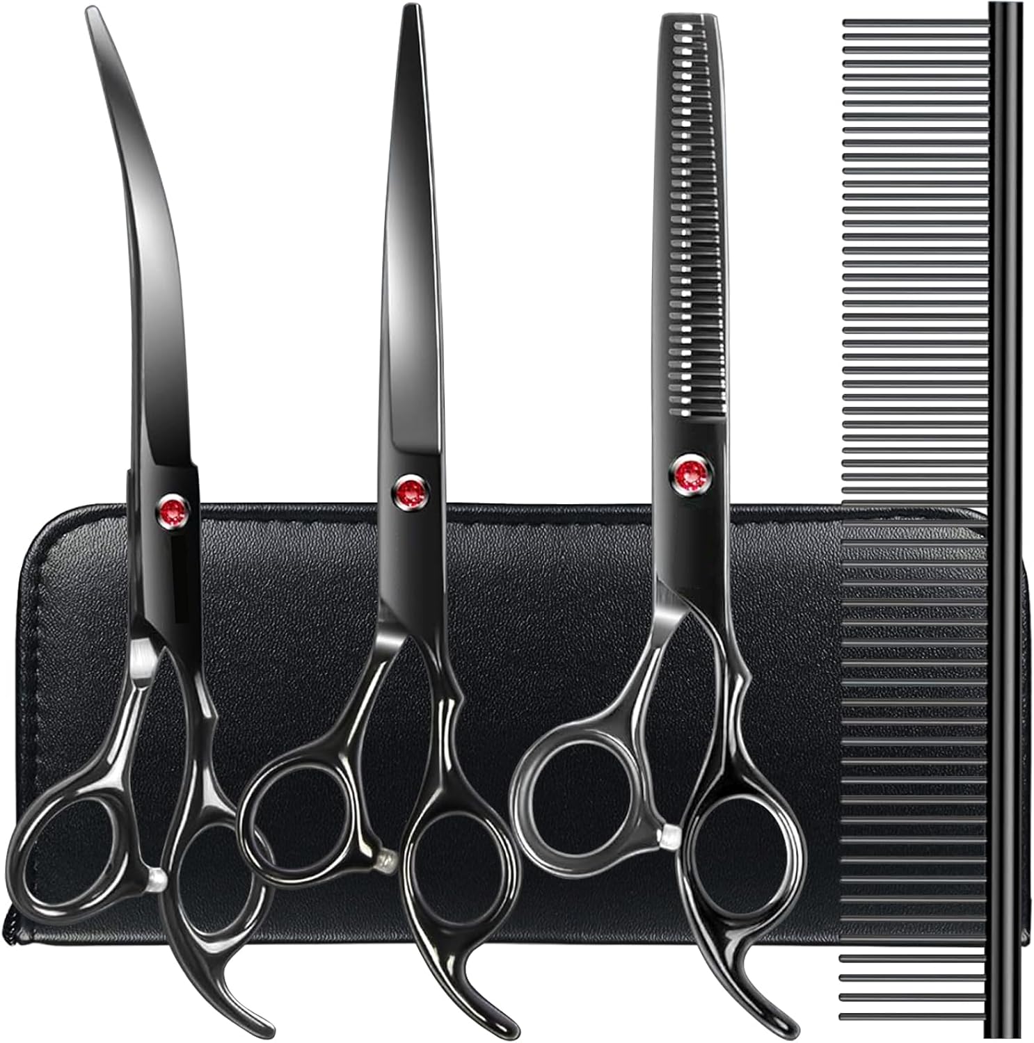 Poupipets Professional Dog Grooming Scissors Kit with Stainless Steel Shears and Comb