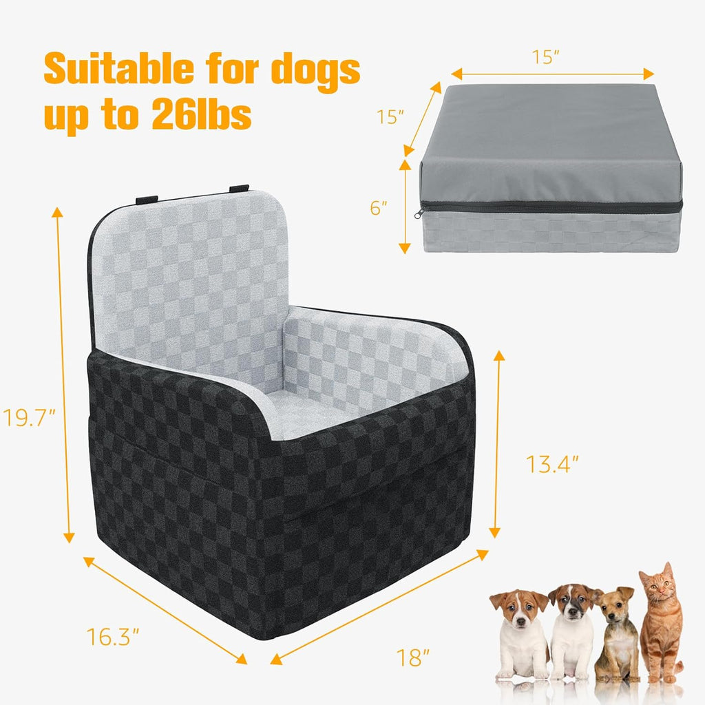 Poupipets Waterproof Dog Booster Car Seat with Memory Foam and Safety Y-Belt