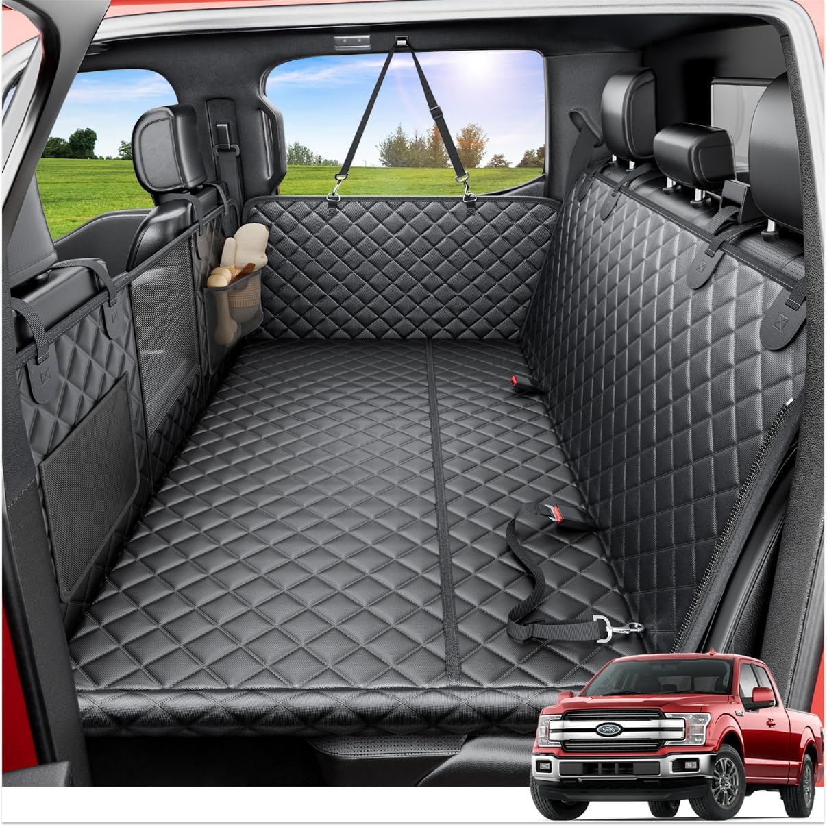 Poupipets XL Dog Truck Seat Extender with 450 lb Hard Base and Waterproof Cover