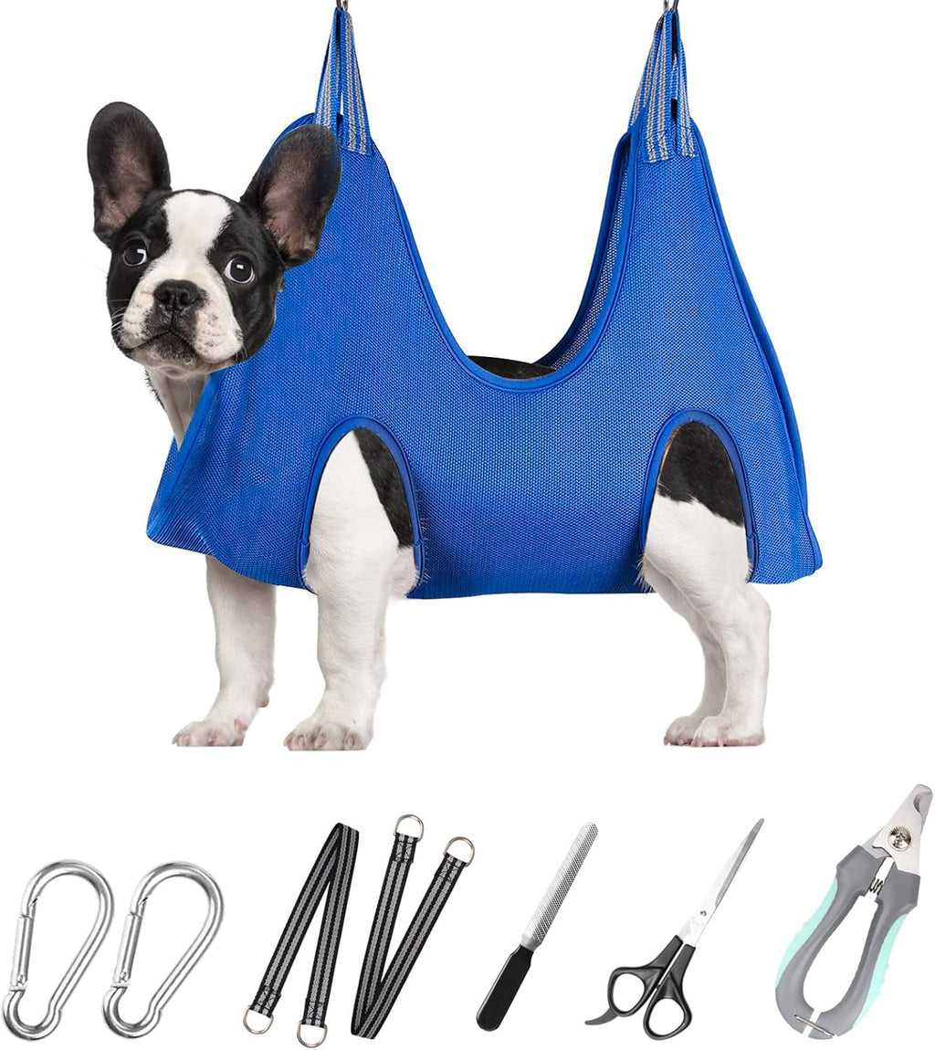 Poupipets Breathable Dog Grooming Hammock Kit with Nail Clippers and Scissors