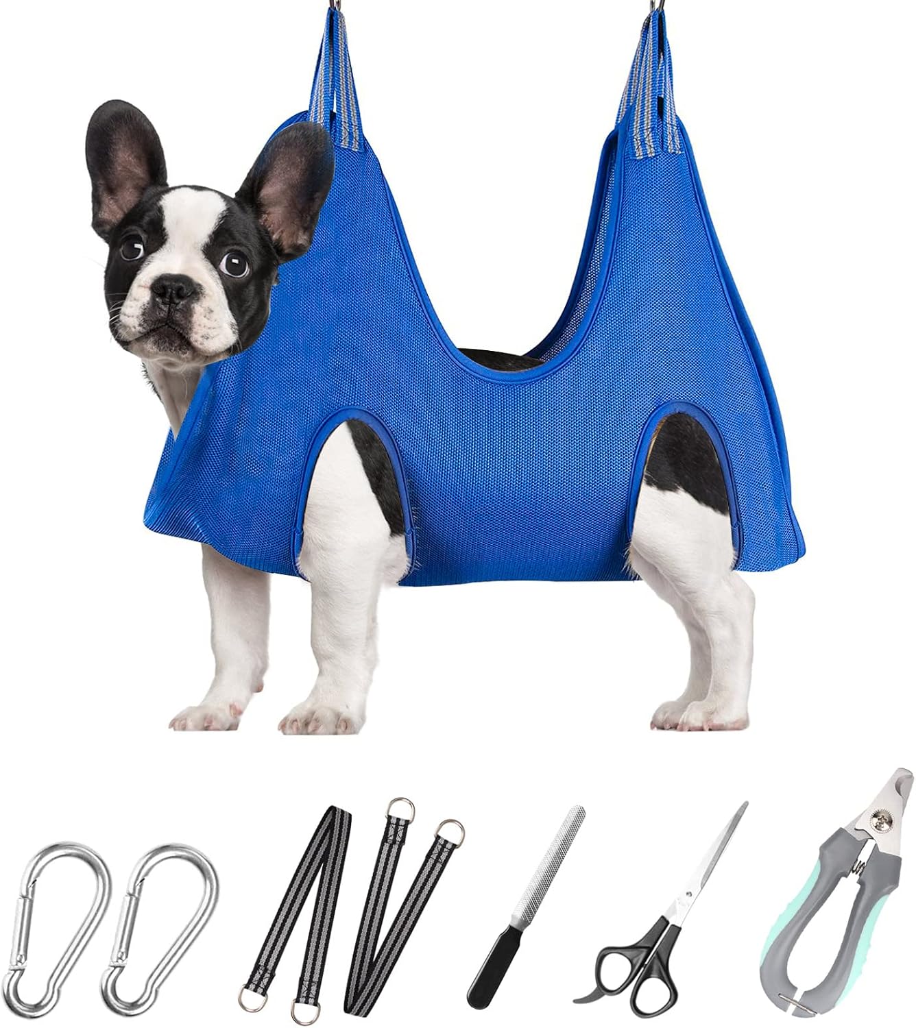 Poupipets Breathable Dog Grooming Hammock Kit with Nail Clippers and Scissors