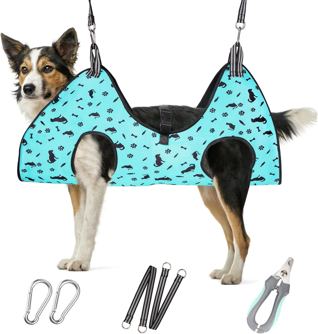 Poupipets Breathable Dog Grooming Hammock Kit with Nail Clippers and Scissors