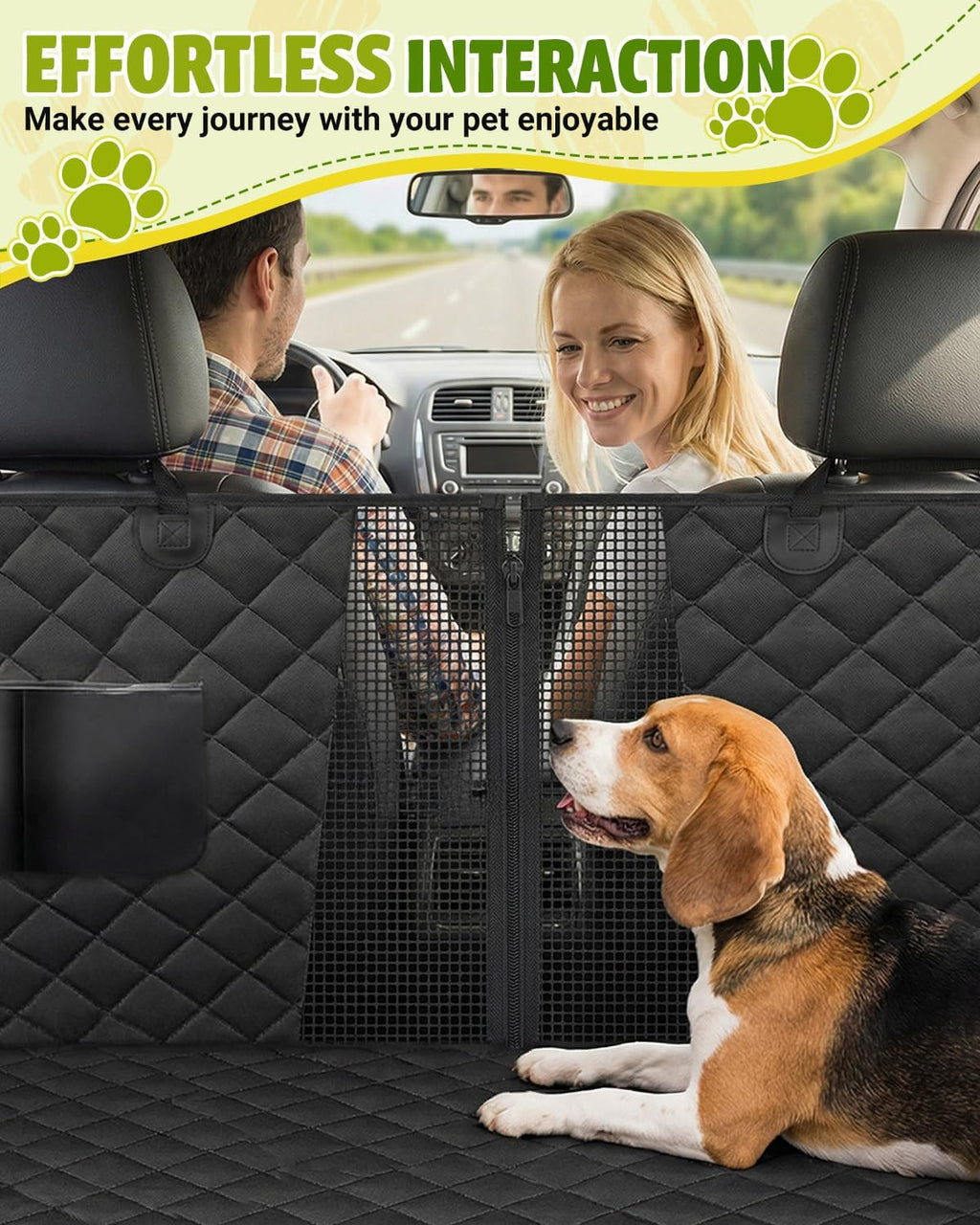 Poupipets Waterproof Dog Car Seat Cover with Mesh Window and Non-Slip Hammock Design