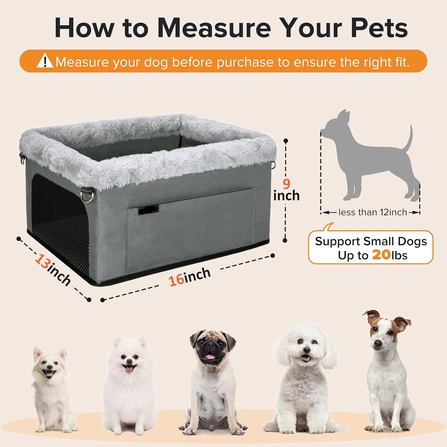 Poupipets Elevated Dog Travel Seat with Sturdy Frame and Comfortable Plush Interior