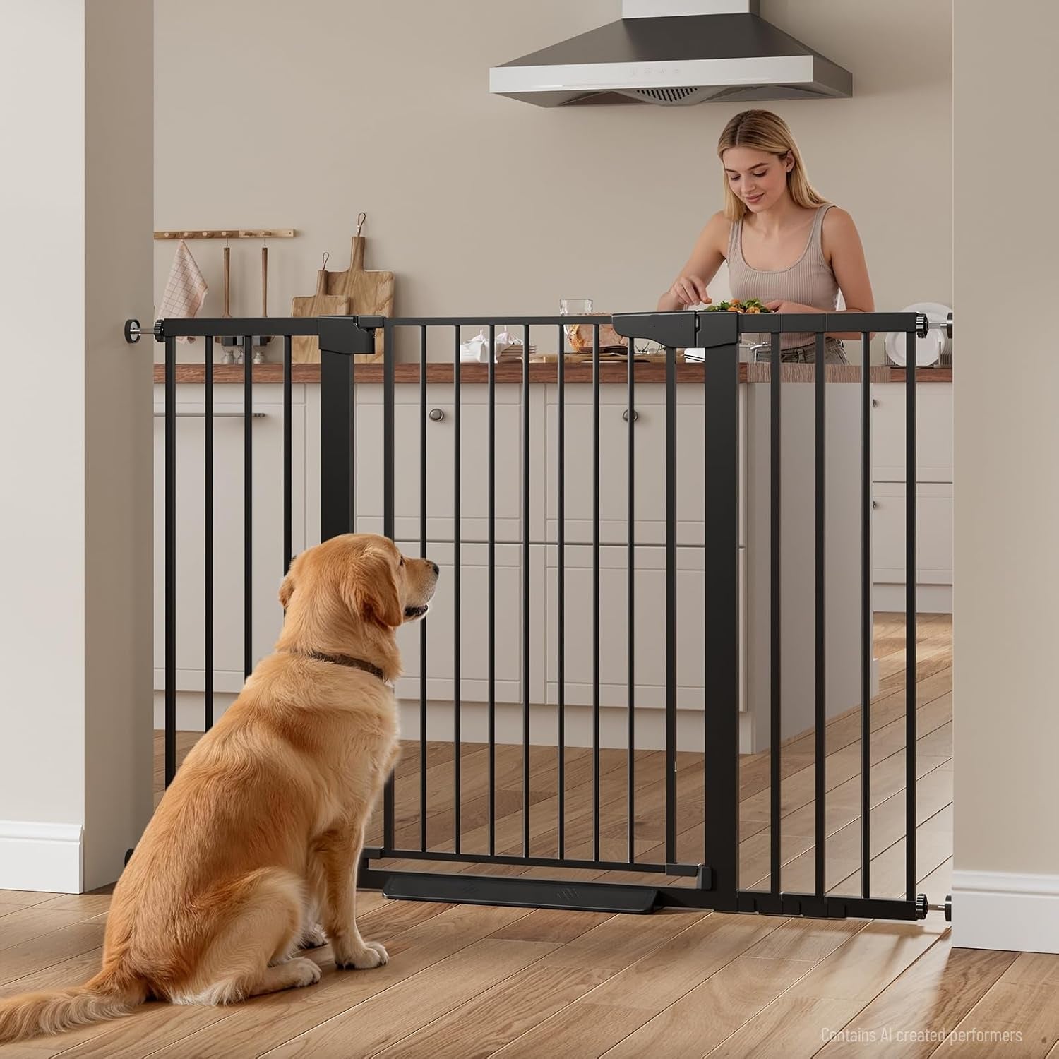 Poupipets Auto-Close Safety Gate for Babies and Dogs with Dual Lock and Pressure Mount