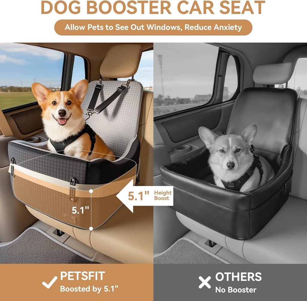 Poupipets Premium Dog Booster Car Seat with Memory Foam Cushion and Safety Tether