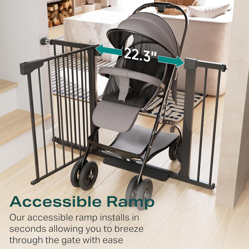 Poupipets Auto-Close Safety Gate for Babies and Dogs with Dual Lock and Pressure Mount