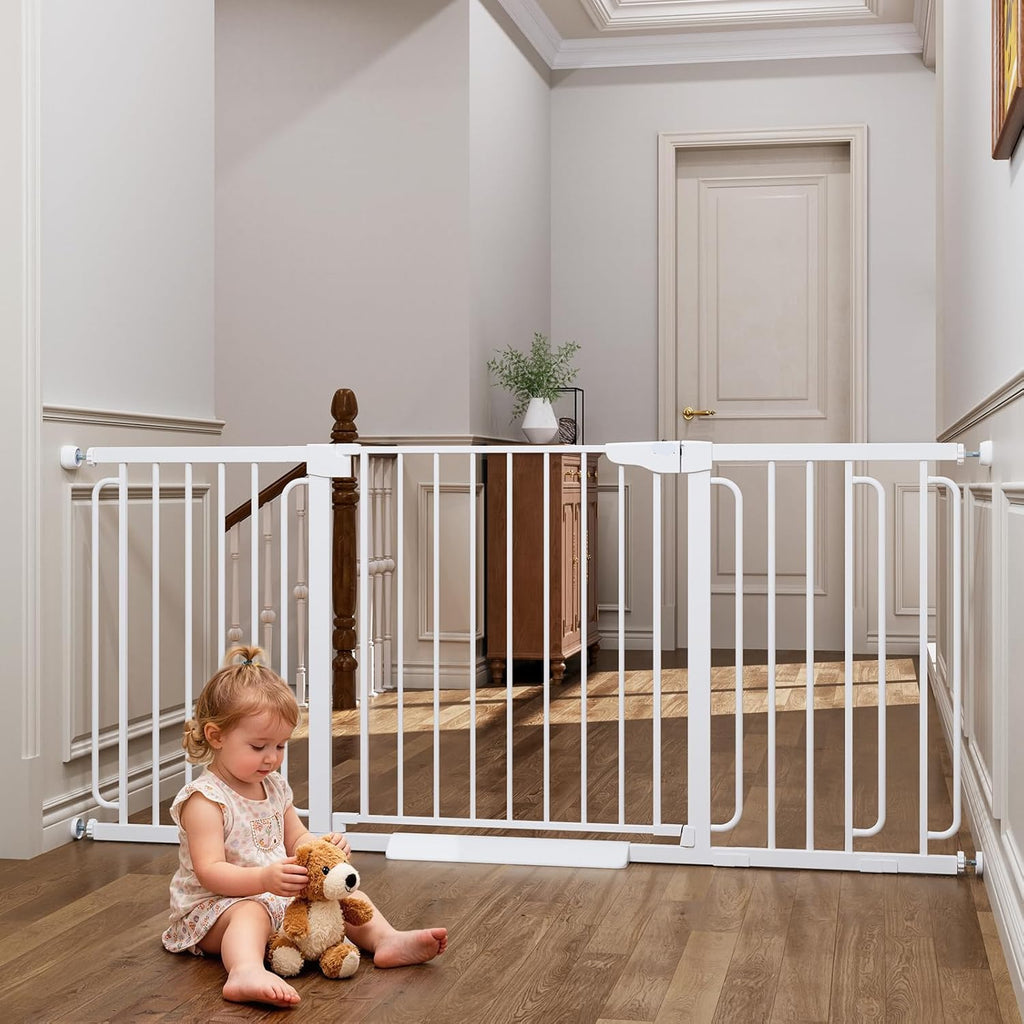 Poupipets Auto-Close Safety Gate for Babies and Dogs with Dual Lock and Pressure Mount