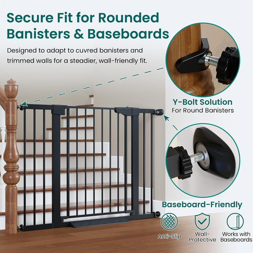 Poupipets Auto-Close Safety Gate for Babies and Dogs with Dual Lock and Pressure Mount