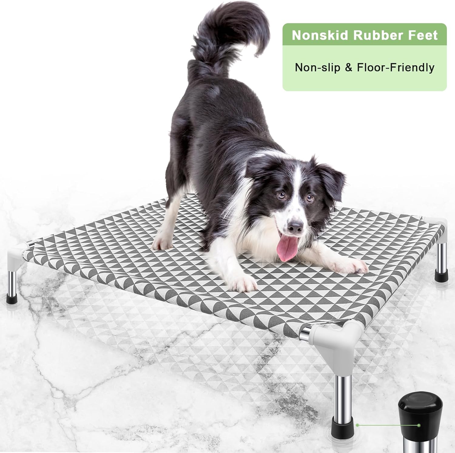 Poupipets Reversible Cotton Elevated Dog Bed with Stainless Steel Support Frame