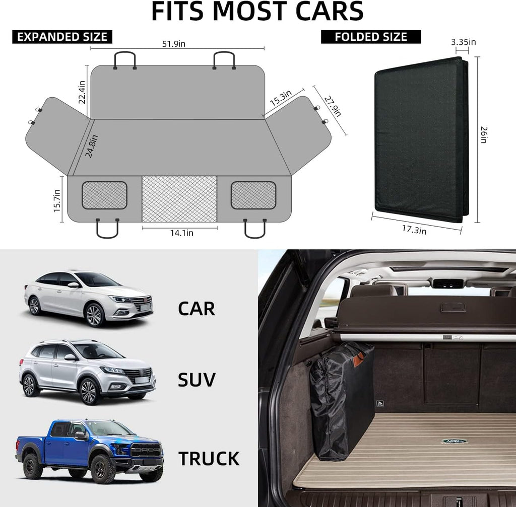 Poupipets Hard Bottom Dog Back Seat Extender with Waterproof Hammock for Cars, SUVs and Trucks