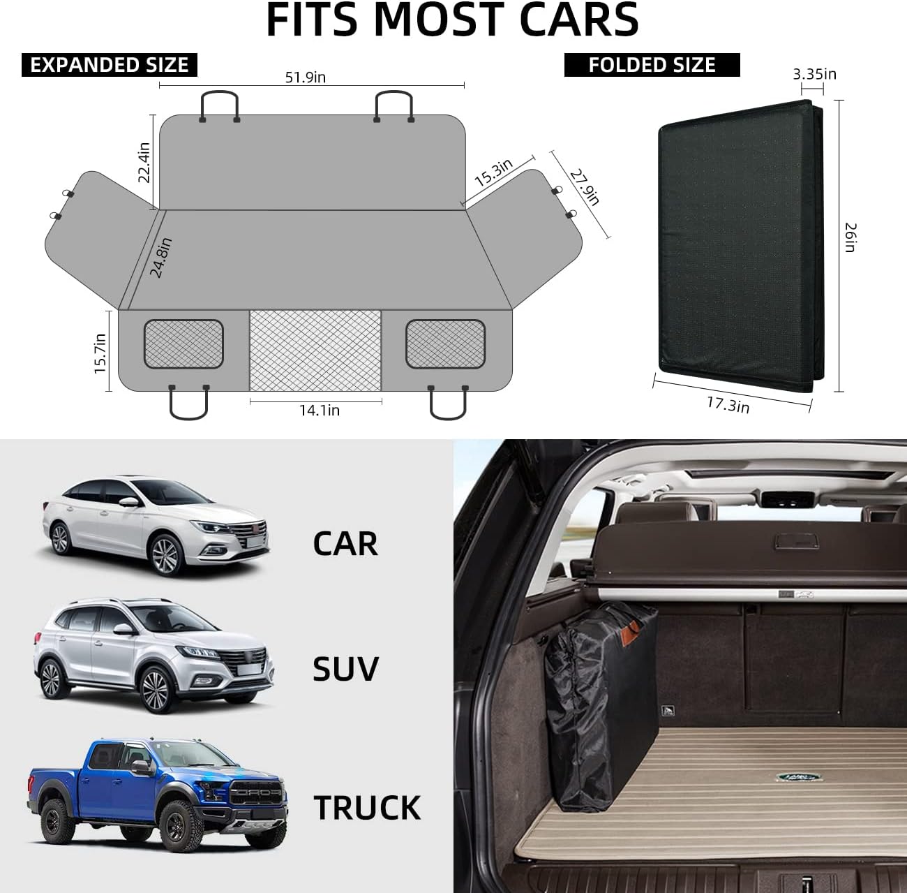Poupipets Hard Bottom Dog Back Seat Extender with Waterproof Hammock for Cars, SUVs and Trucks