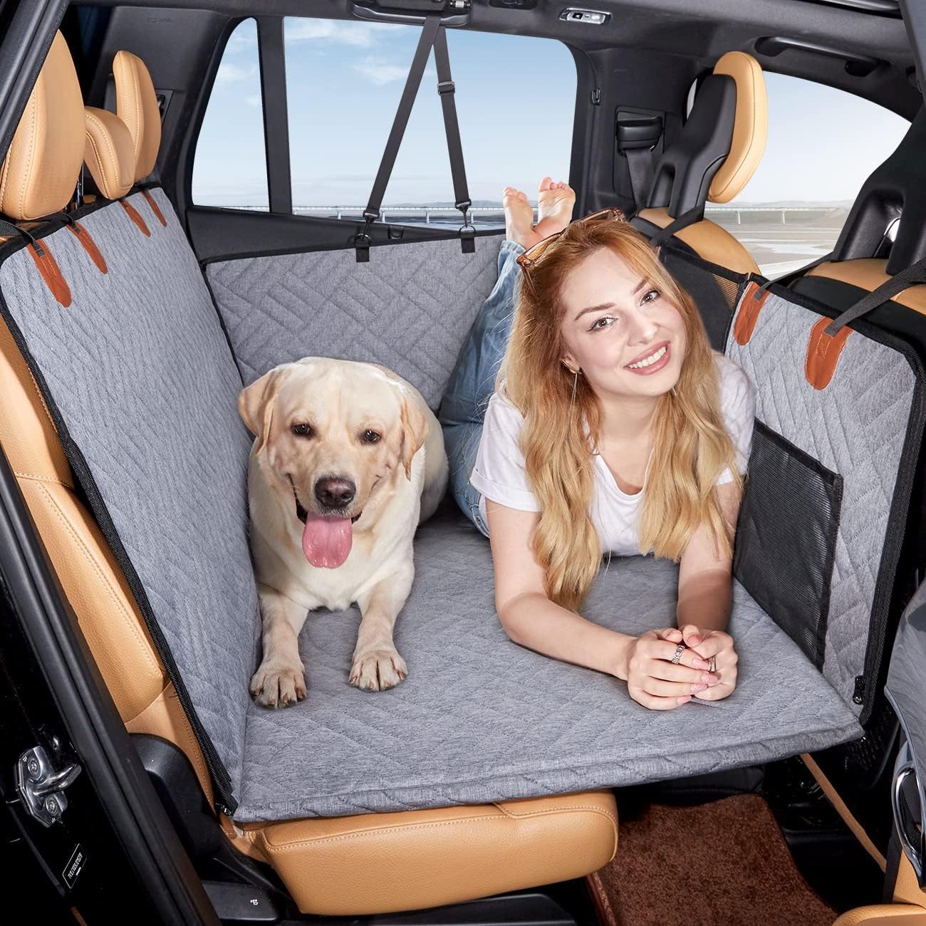 Poupipets Hard Bottom Dog Back Seat Extender with Waterproof Hammock for Cars, SUVs and Trucks
