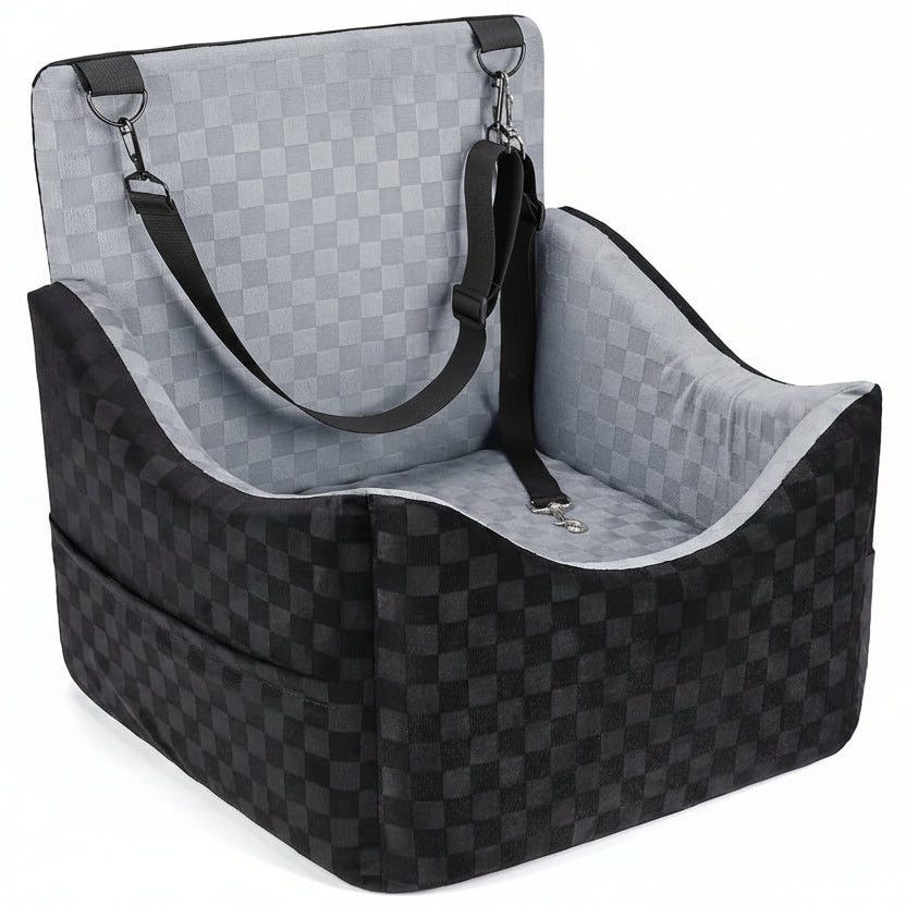 Poupipets Elevated Memory Foam Dog Car Seat with Washable Cover and Safety Tether for Travel