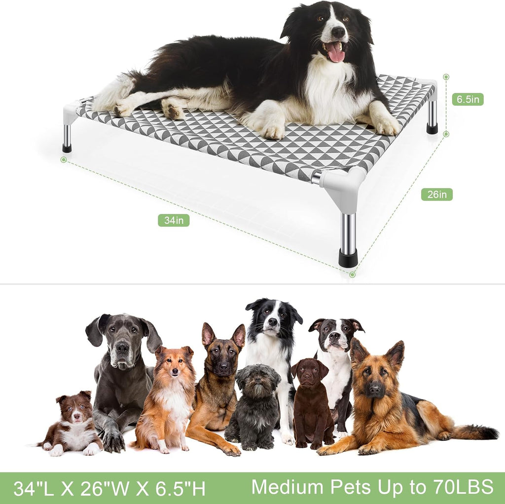 Poupipets Reversible Cotton Elevated Dog Bed with Stainless Steel Support Frame