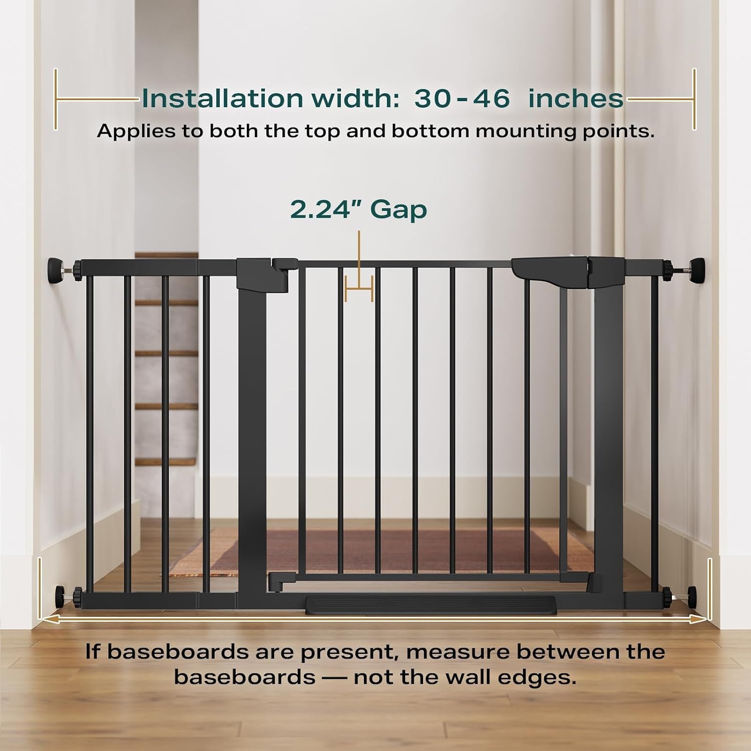 Poupipets Auto-Close Safety Gate for Babies and Dogs with Dual Lock and Pressure Mount