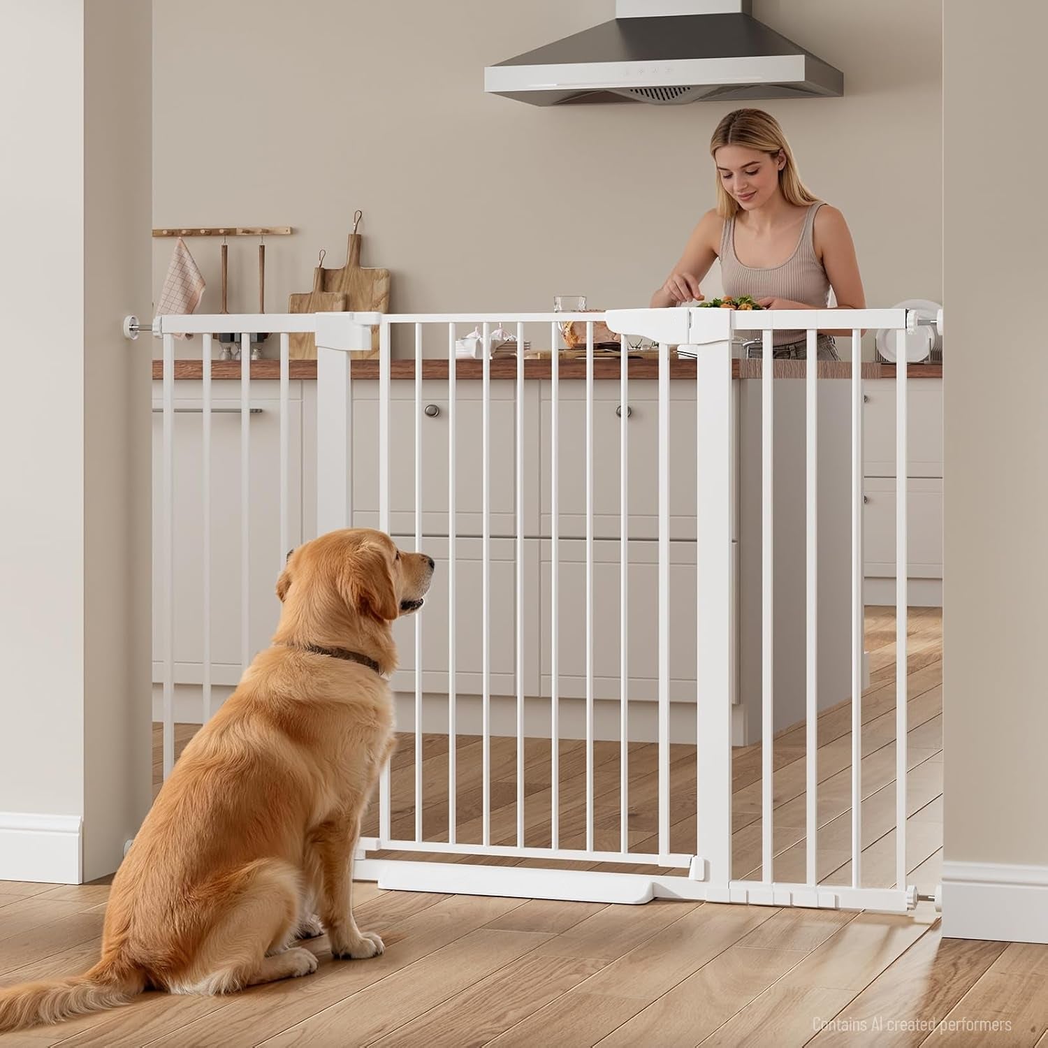 Poupipets Auto-Close Safety Gate for Babies and Dogs with Dual Lock and Pressure Mount