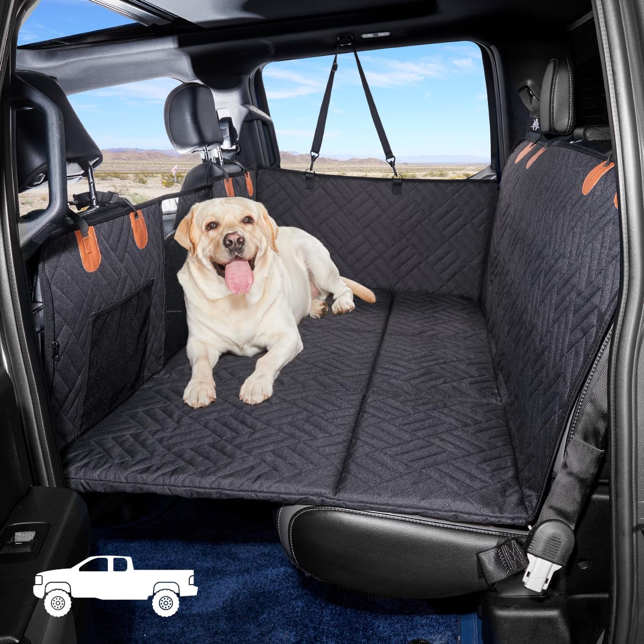 Poupipets Hard Bottom Dog Back Seat Extender with Waterproof Hammock for Cars, SUVs and Trucks