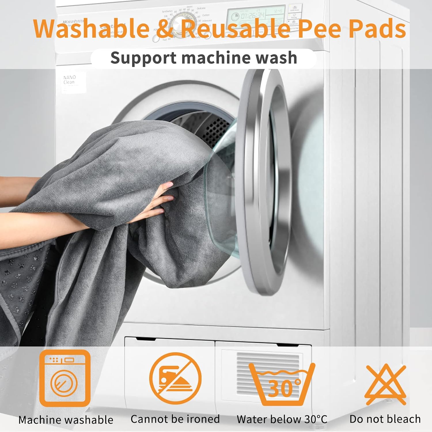 Poupipets Washable Reusable Dog Pee Pads 2-Pack with Leakproof TPU Backing and Non-Slip Base