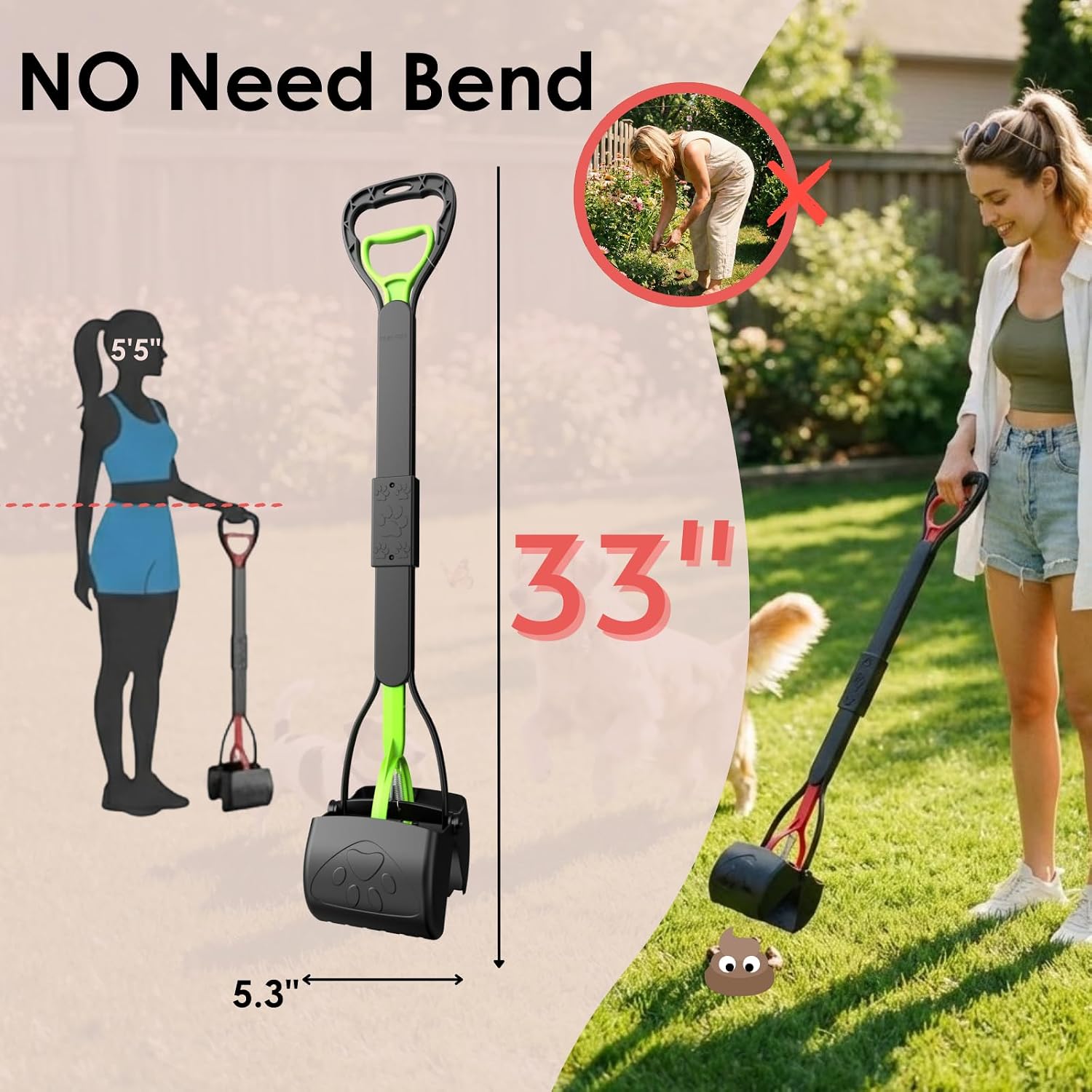 Poupipets Heavy Duty 2-Pack Dog Poo Scooper with XL 33" Handle for All Dogs