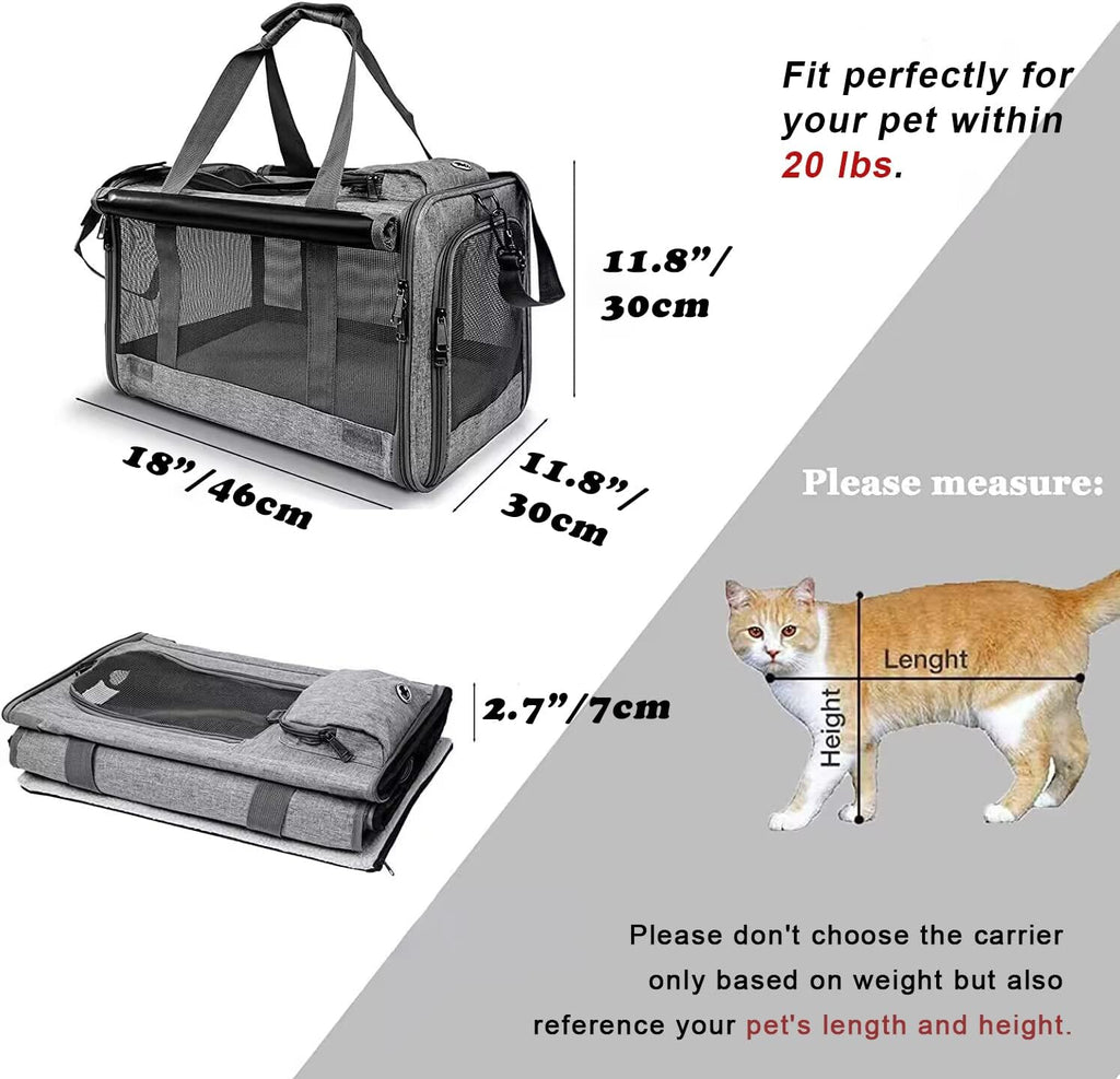 Poupipets Large Pet Travel Bag with Mesh Windows and Dual Entry for Pets up to 20 lbs