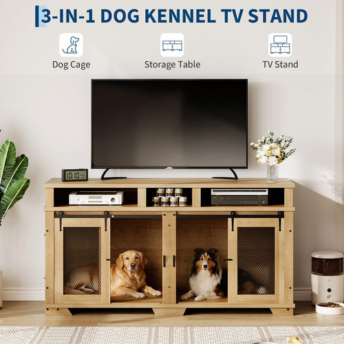 Dailypets 71-Inch Extra Large Double Dog Crate TV Stand with Hidden Storage