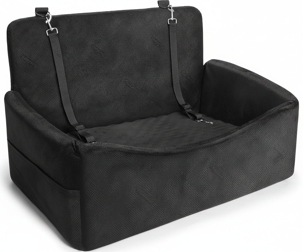Poupipets Elevated Dog Booster Car Seat with Memory Foam Washable Cover and Safety Strap