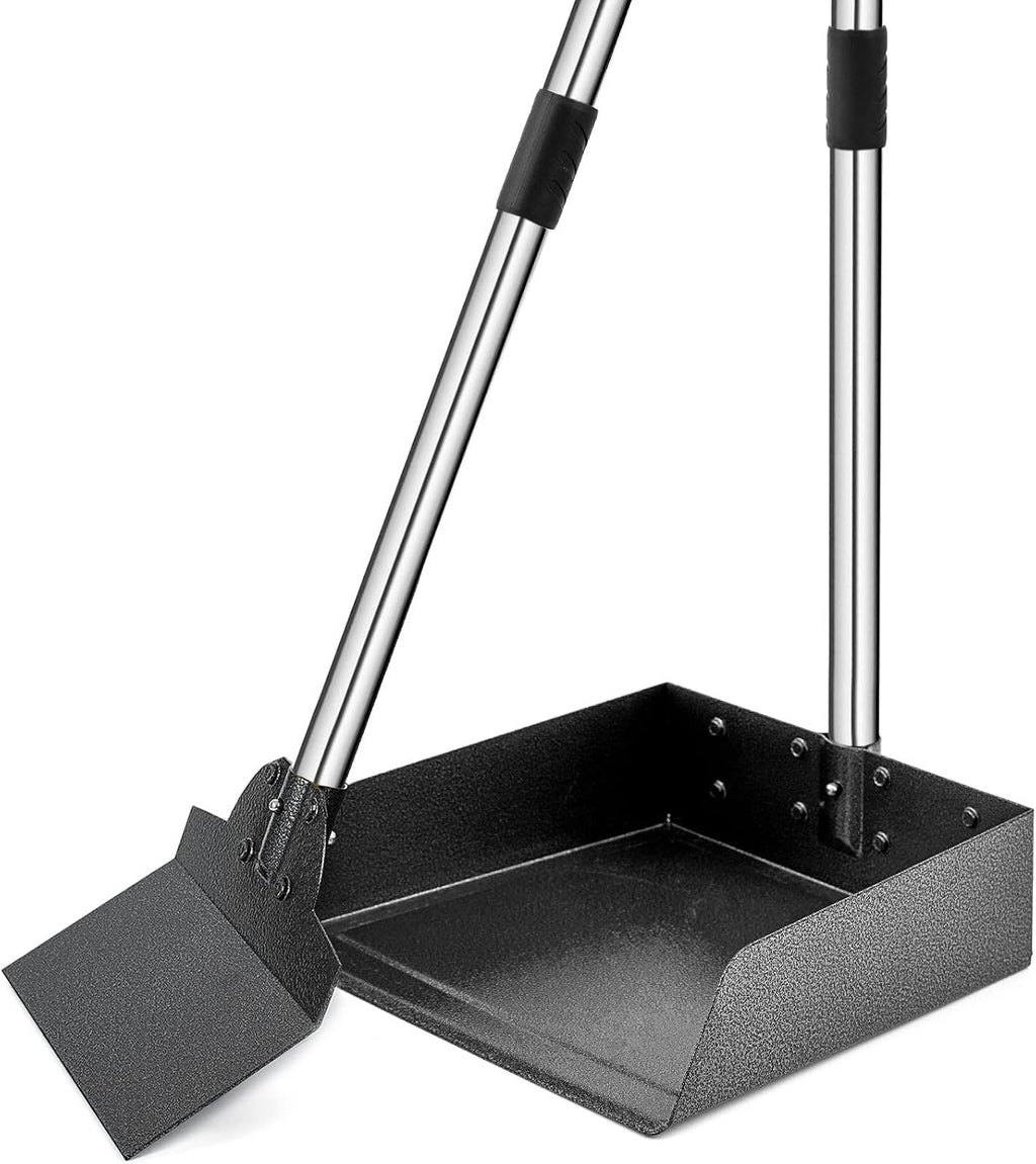Poupipets Heavy Duty Metal Dog Waste Tray & Spade Scooper with Long Handle Design