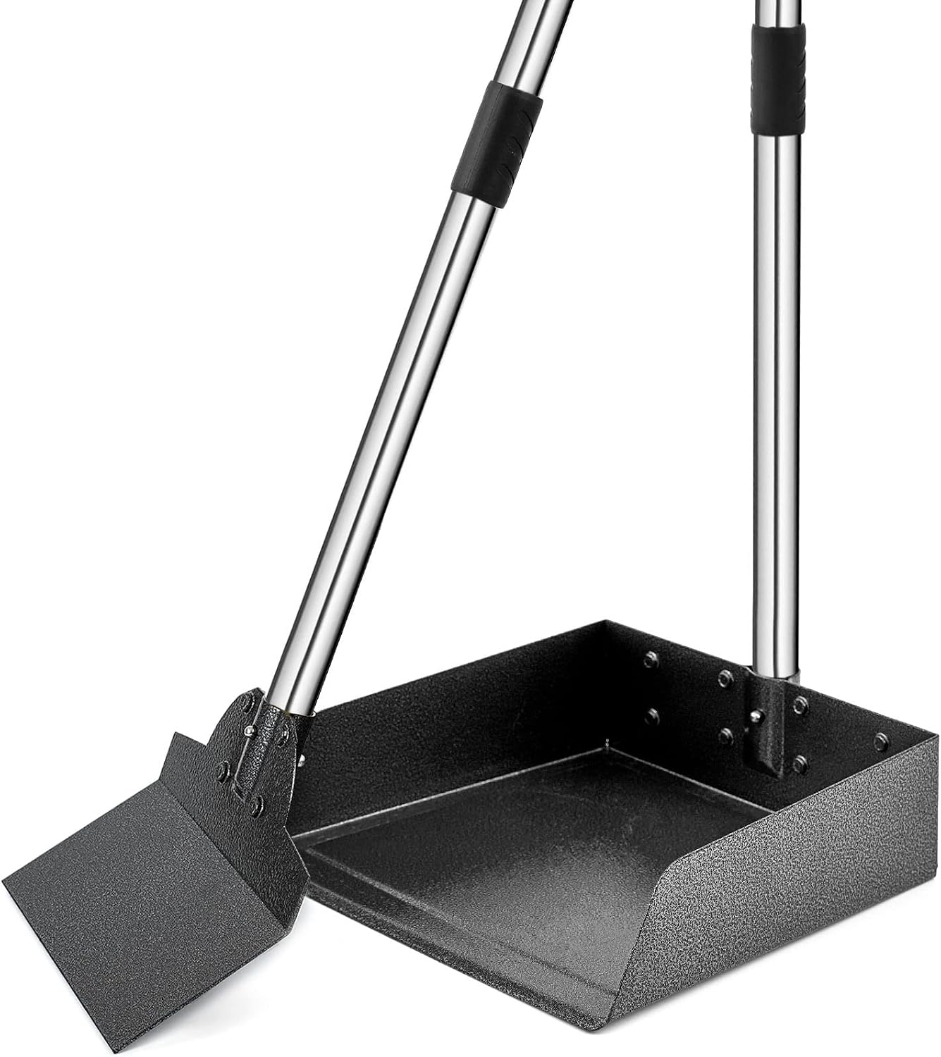 Poupipets Heavy Duty Metal Dog Waste Tray & Spade Scooper with Long Handle Design