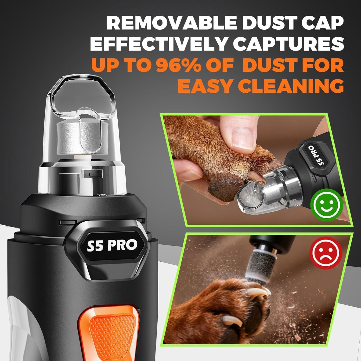Whisper Quiet Dog Nail Grinder Safe & Stress-Free for Sensitive Dogs Cats | 4 LED Lights,3 Grinding Bits, 3-Speed, Pet Nail Trimmers, Rechargeable Painless Grooming Kit for All Breeds & Sizes