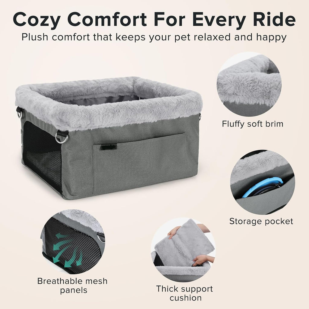 Poupipets Elevated Dog Travel Seat with Sturdy Frame and Comfortable Plush Interior