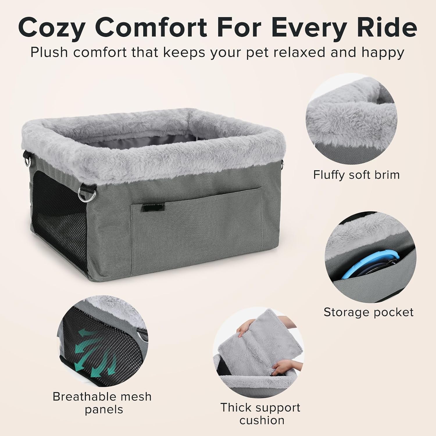 Poupipets Elevated Dog Travel Seat with Sturdy Frame and Comfortable Plush Interior
