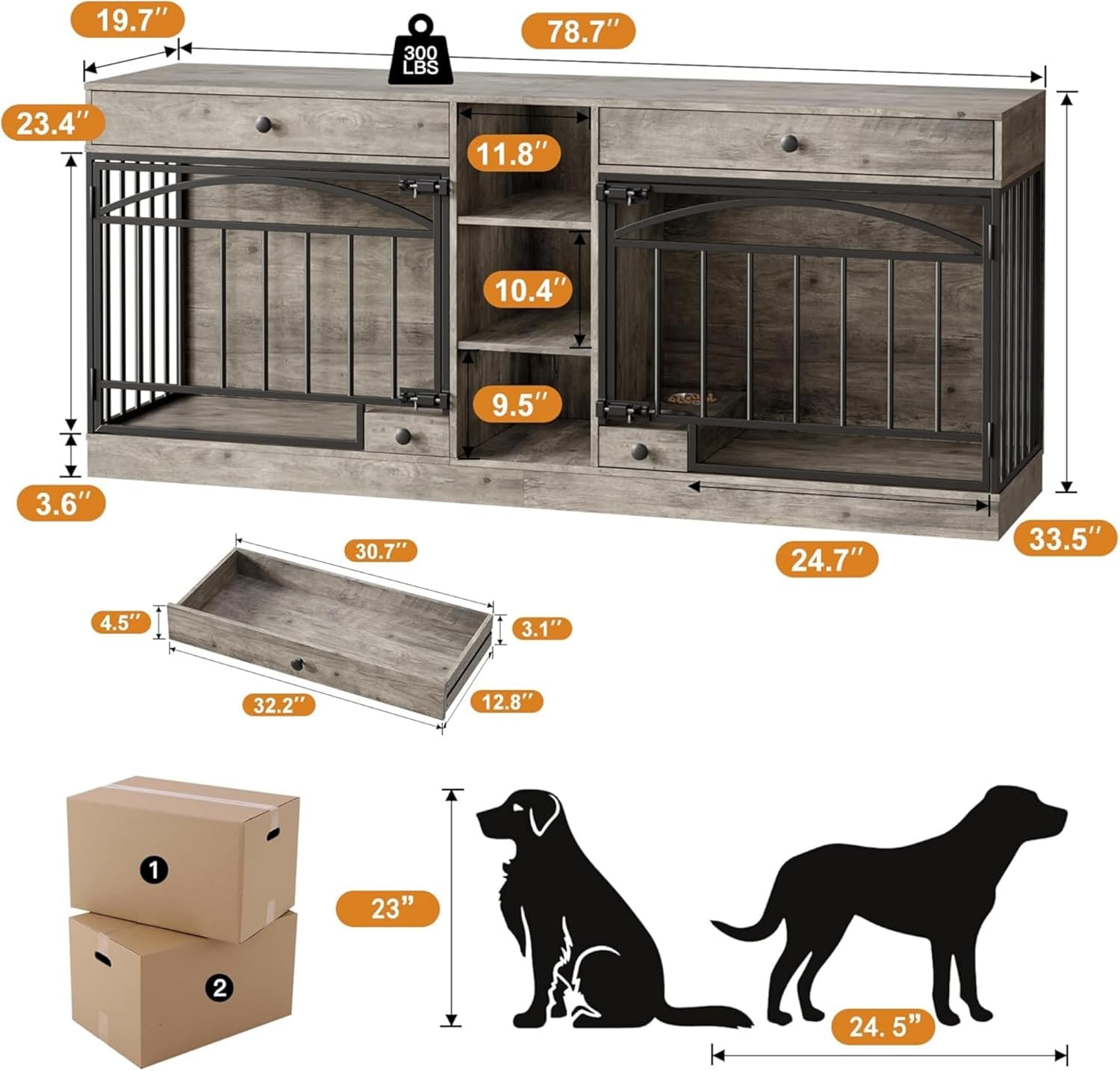 Dailypets Double Dog Station with Storage Shelves & Feeding Bowls