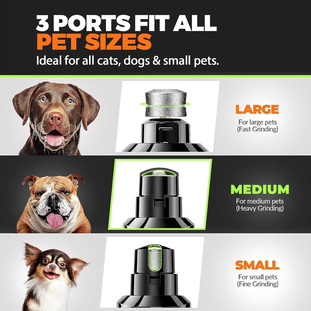 Whisper Quiet Dog Nail Grinder Safe & Stress-Free for Sensitive Dogs Cats | 4 LED Lights,3 Grinding Bits, 3-Speed, Pet Nail Trimmers, Rechargeable Painless Grooming Kit for All Breeds & Sizes