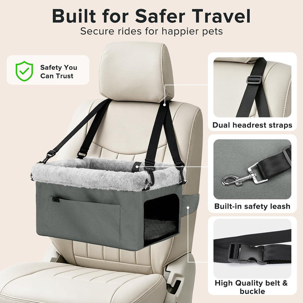Poupipets Elevated Dog Travel Seat with Sturdy Frame and Comfortable Plush Interior