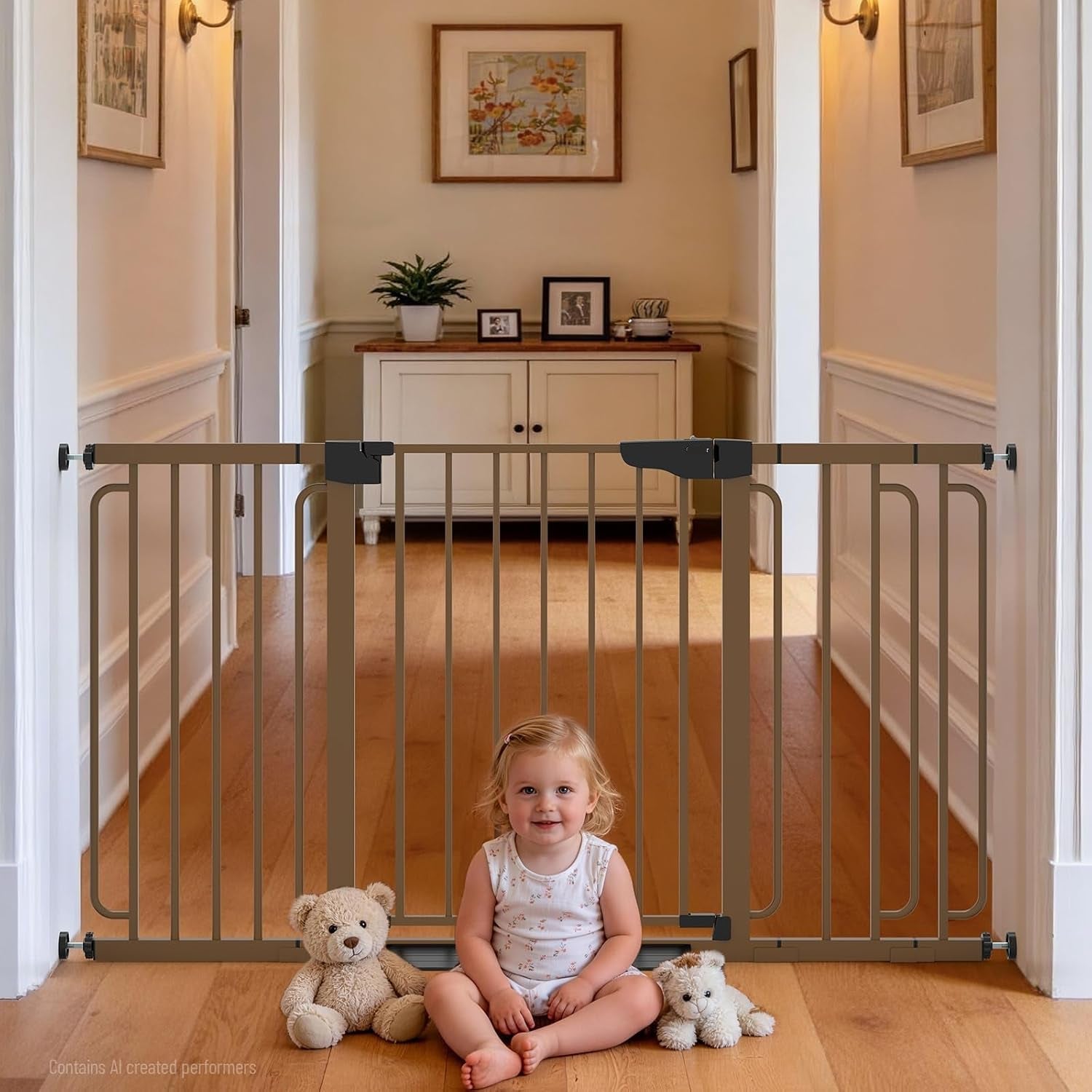 Poupipets Auto-Close Safety Gate for Babies and Dogs with Dual Lock and Pressure Mount