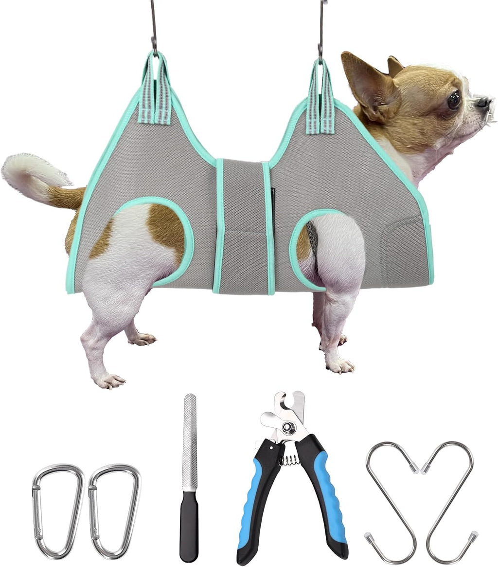 Poupipets Dog Grooming Hammock Kit with Nail Clippers, File and Neck Support