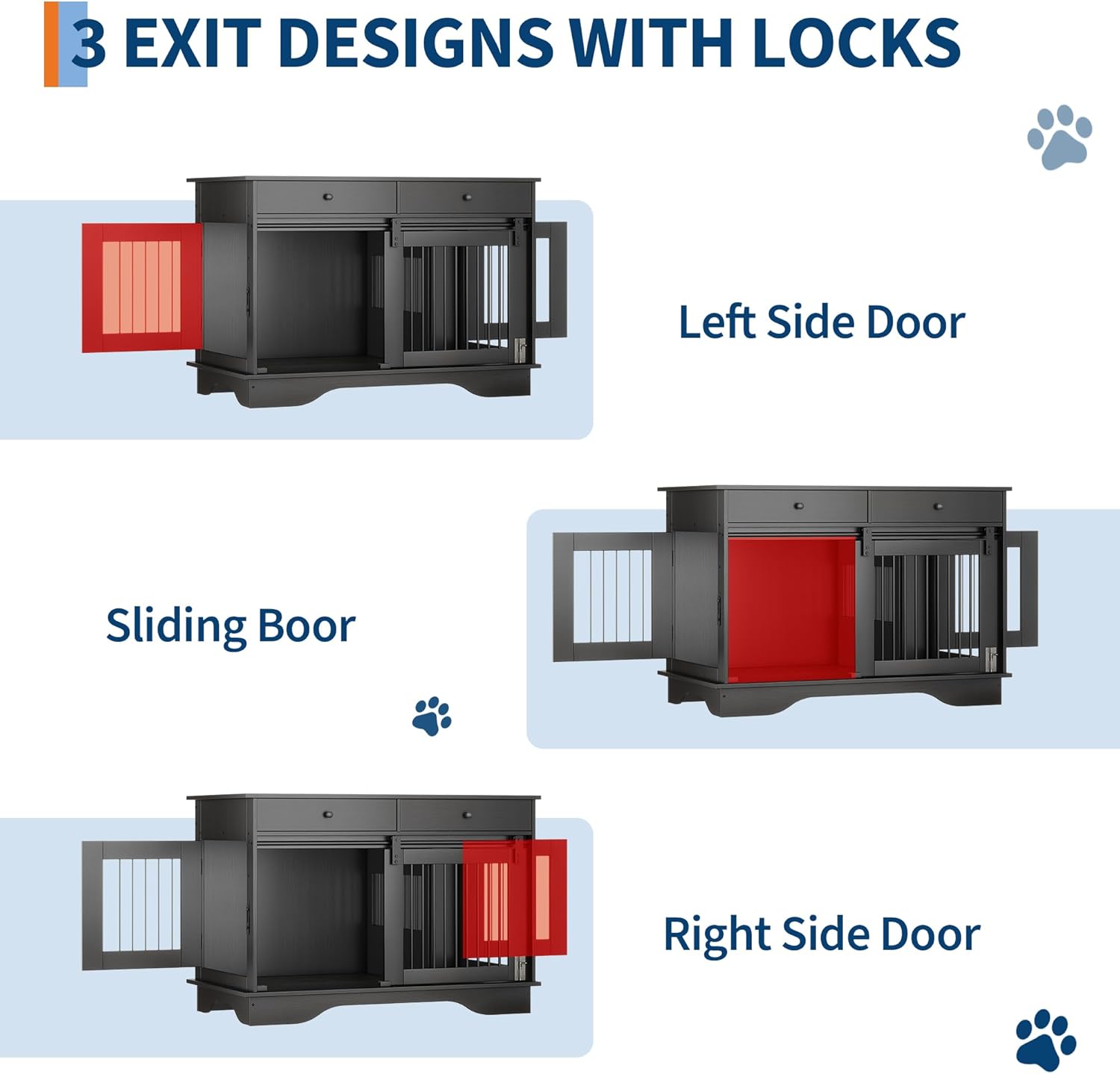 Dailypets 47-Inch Double Dog Crate Furniture with 2 Storage Drawers