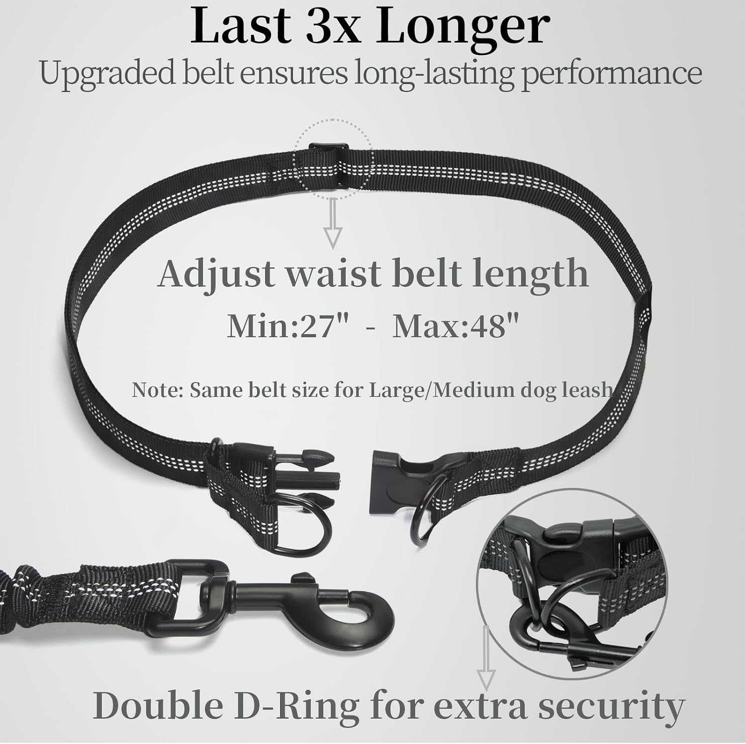 Poupipets Running Dog Waist Leash with Dual Padded Handles and Shock-Absorbing Bungee