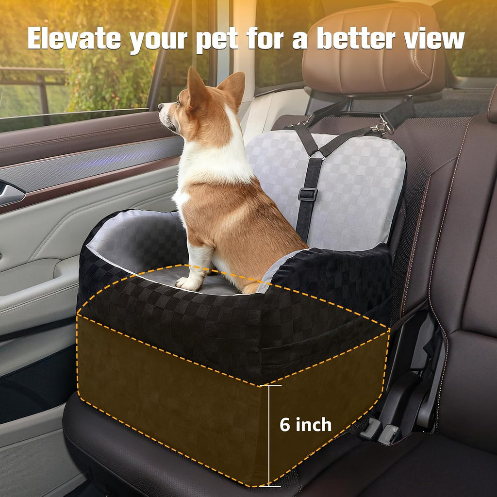 Poupipets Waterproof Dog Booster Car Seat with Memory Foam and Safety Y-Belt