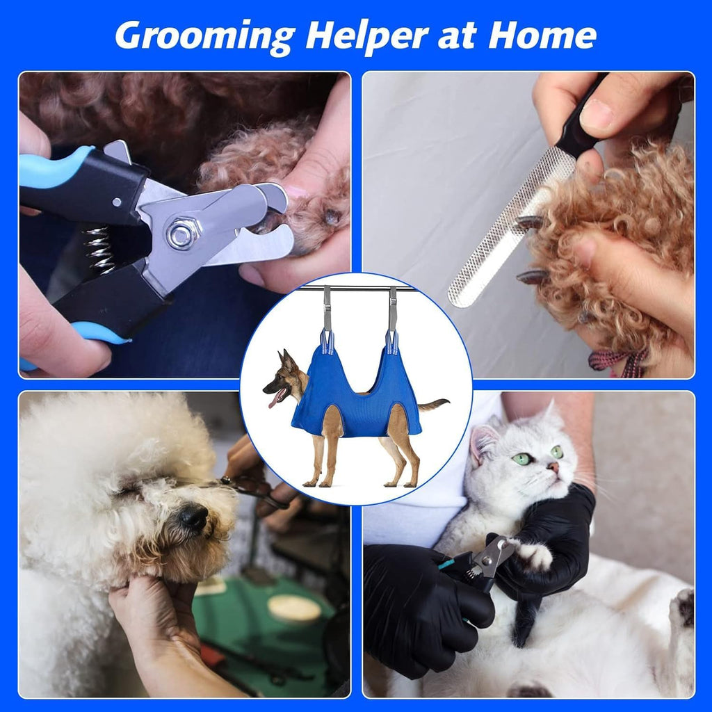 Poupipets Breathable Dog Grooming Hammock Kit with Nail Clippers and Scissors
